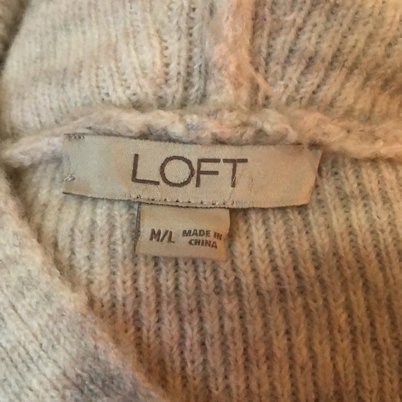 Loft Ivory Flecked Pocket Poncho Hoodie Sweater Size M/L Ribbed W/ Front Pocket - Picture 9 of 9